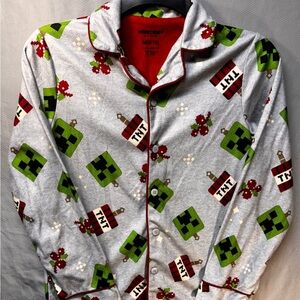 Minecraft Boy's Creeper Ornaments Christmas Button Down Flannel Pajama Set
